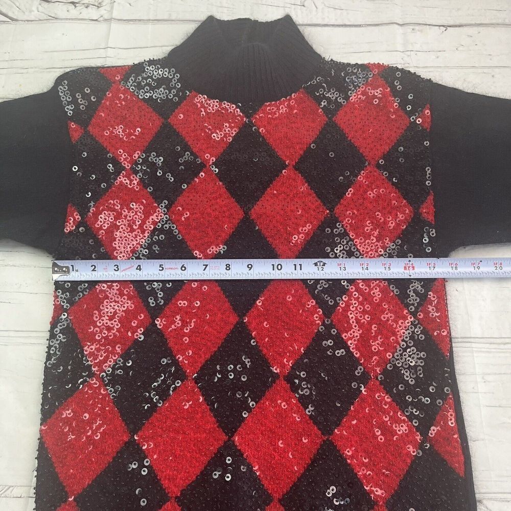Vintage Ib Diffusion Sequin Argyle Mock Neck Swea… - image 8